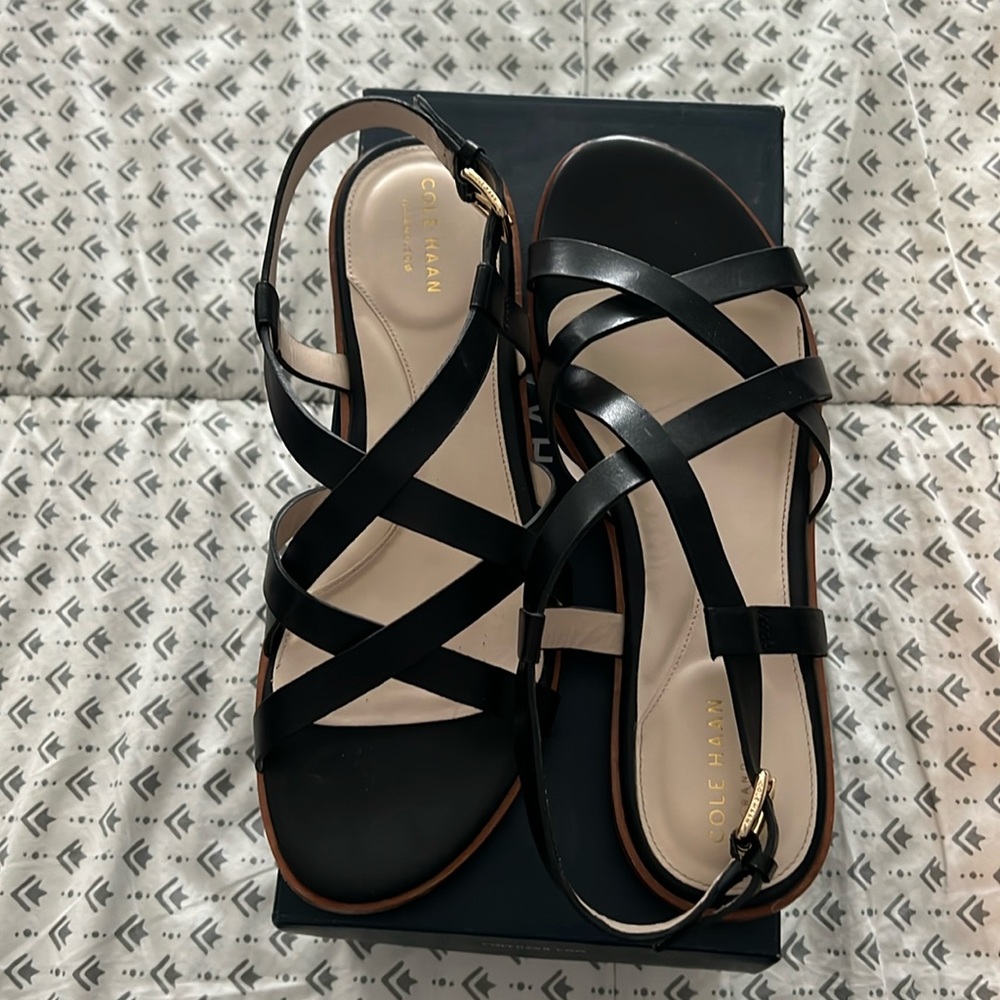 Cole Haan black leather flat sandals